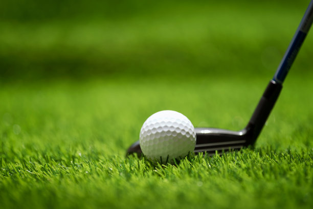 在绿色草地上准备击球的高尔夫球图片下载