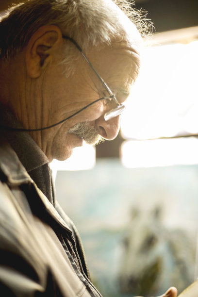 一个灰色头发和胡子的成熟男人的肖像图片下载