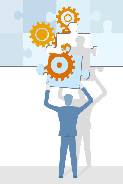 商业平面设计矢量与一个人完成一个大的拼图与齿轮。图片下载
