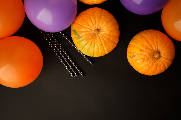 Party flat lay万圣节概念，复制空间图片下载