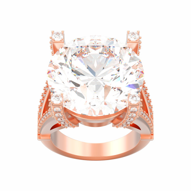 3D插画：玫瑰金单钻订婚装饰戒指图片下载