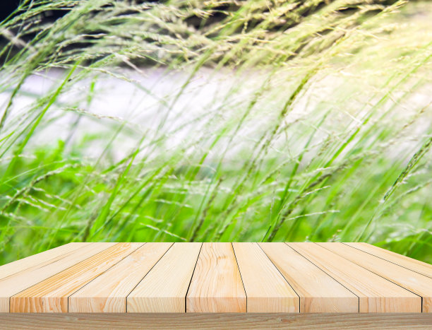产品展示用带有抽象草原背景的木板图片下载