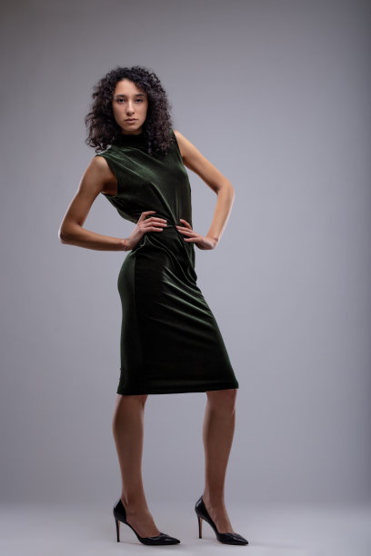 优雅的职业女性穿着时尚的黑色连衣裙图片下载