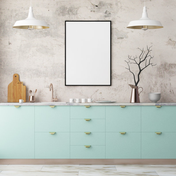 阁楼风格的室内厨房模型。3 d渲染。3 d演示。图片下载