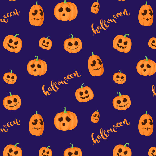 蓝色无尽的图案万圣节与南瓜图片下载
