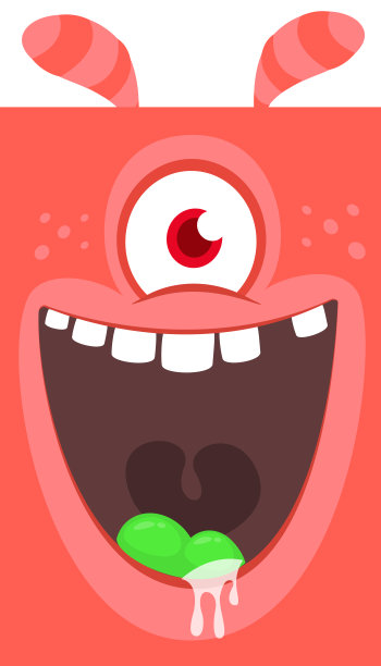 愤怒的卡通红色怪物尖叫。咆哮愤怒的怪物表情。图片下载