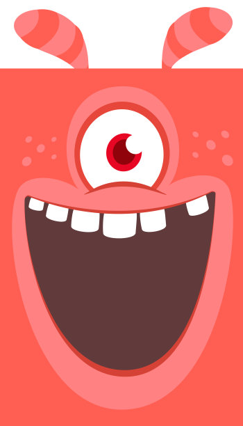 快乐的卡通红怪物尖叫。咆哮愤怒的怪物表情。万圣节的矢量图图片下载