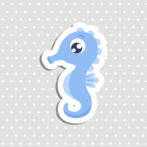 可爱的小海马贴纸矢量插图。图片下载