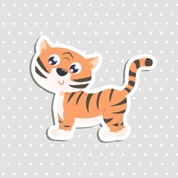 可爱的老虎贴纸矢量插图。图片下载