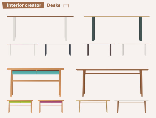 一套用于室内的桌子。卡通矢量图图片下载