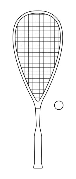 壁球或壁球的球拍和球的矢量轮廓设计图片下载