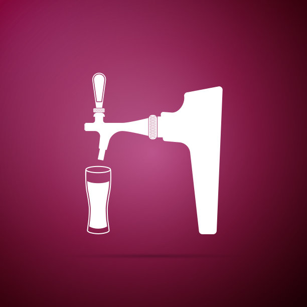 白色啤酒水龙头与玻璃图标隔离在蓝色背景。用白线圈出蓝色按钮。矢量图图片下载