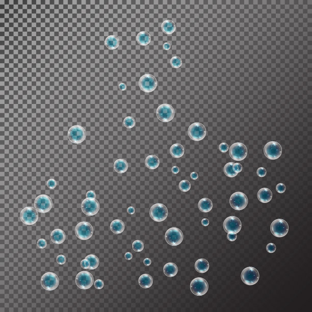 真实的肥皂泡与彩虹反射设置孤立的黑色透明背景。图片下载