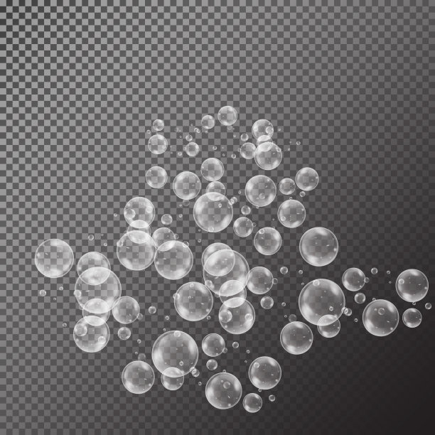 真实的肥皂泡与彩虹反射设置孤立的黑色透明背景。图片下载