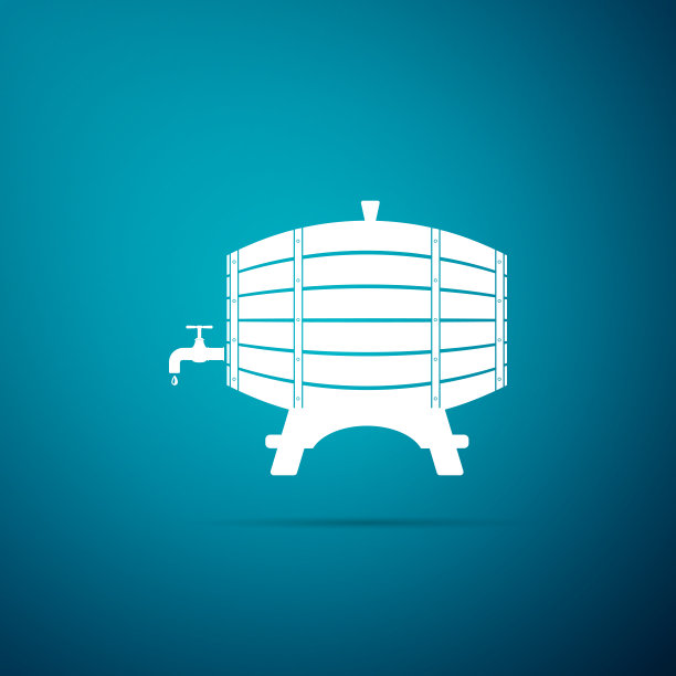 木桶架上的旋塞图标隔离在蓝色背景上。平面设计。矢量图图片下载