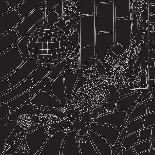 鳄鱼对着麦克风唱歌。矢量插图，明亮，手绘图片下载