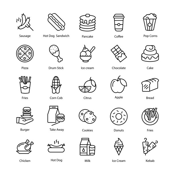 诱人的食物线性图标包图片下载