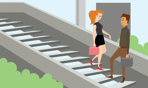 商务人士站在楼梯上交谈。图片下载