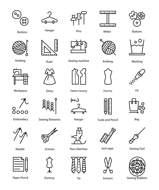 缝纫线图标套装图片下载