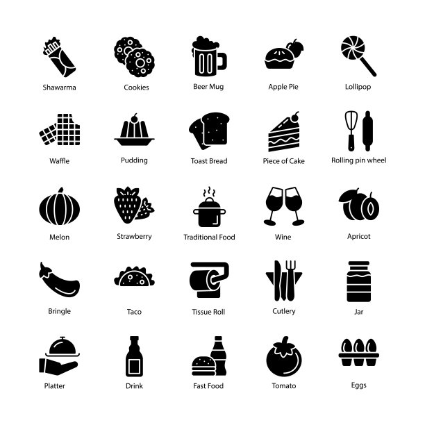 美味的食物字形图标集图片下载