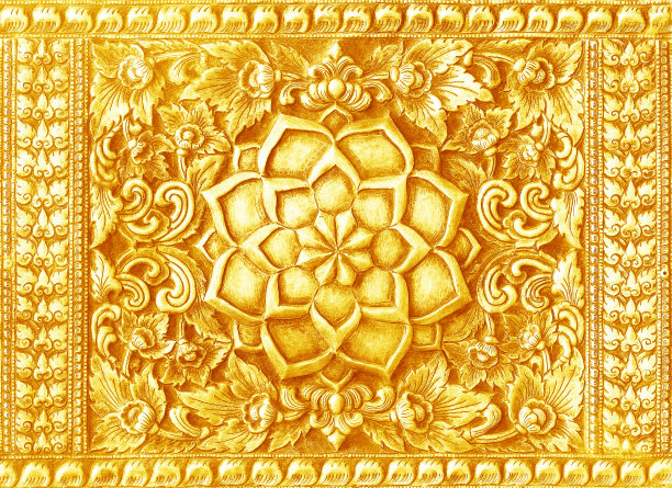 泰国寺庙墙上的金雕艺术。图片下载