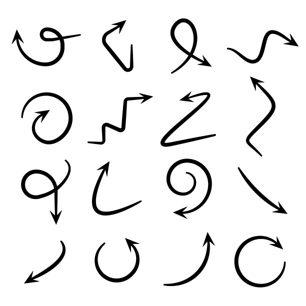 向量抽象黑色手绘箭头设置在白色背景图片下载