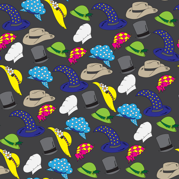 个人的帽子。无缝图案，鲜艳，手绘图片下载