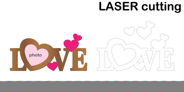 激光切割刻有“爱”字样的相框。拼贴相框。模板激光切割机木材和金属。情人节的完美礼物。图片下载