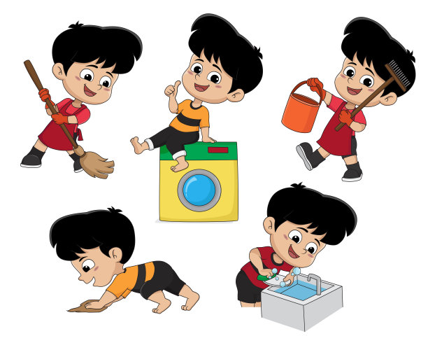 孩子们在周末帮父母做家务图片下载