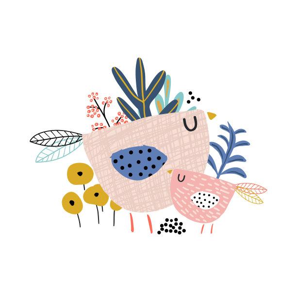 鸟和花组成。花组成。矢量图图片下载