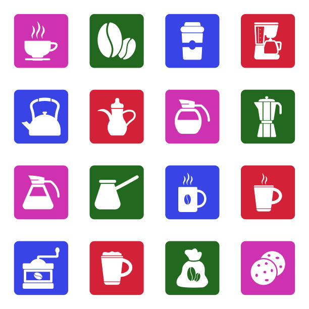 咖啡图标。广场上的白色平面设计。矢量插图。图片下载