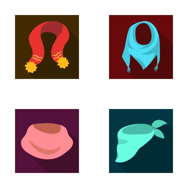 各种各样的围巾、围巾和披肩。围巾和披肩设置系列图标在平面风格向量符号股票插图网。图片下载