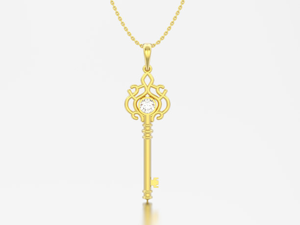 3D插图黄金金装饰项链项链链与钻石图片下载