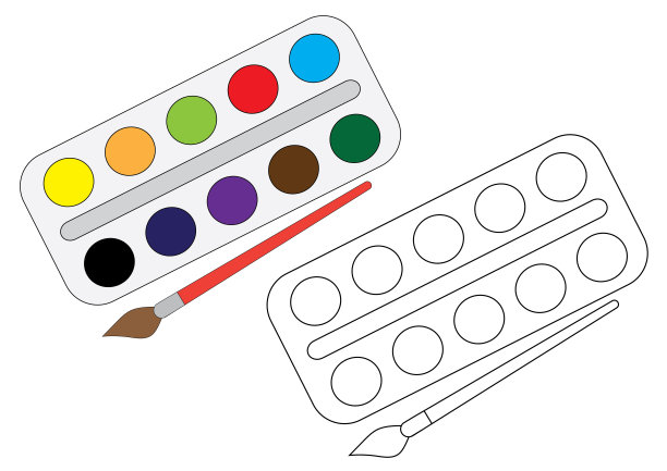 水彩画用画笔，涂色页。向量图片下载