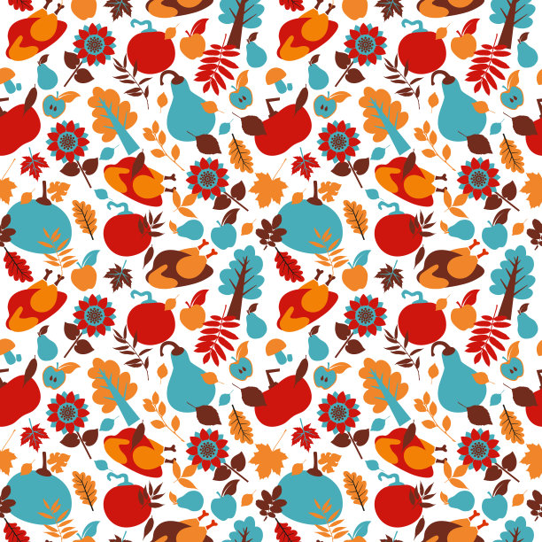 感恩节快乐无缝模式与节日对象。图片下载