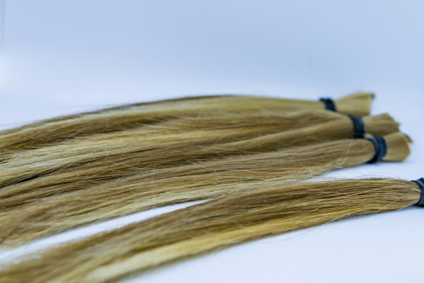 特写的头发剪假发在白色的背景。浅领域部门。图片下载