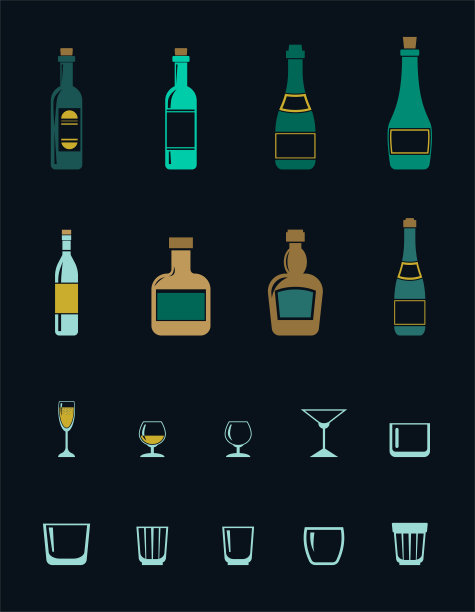酒精饮料的一组彩色图标图片下载