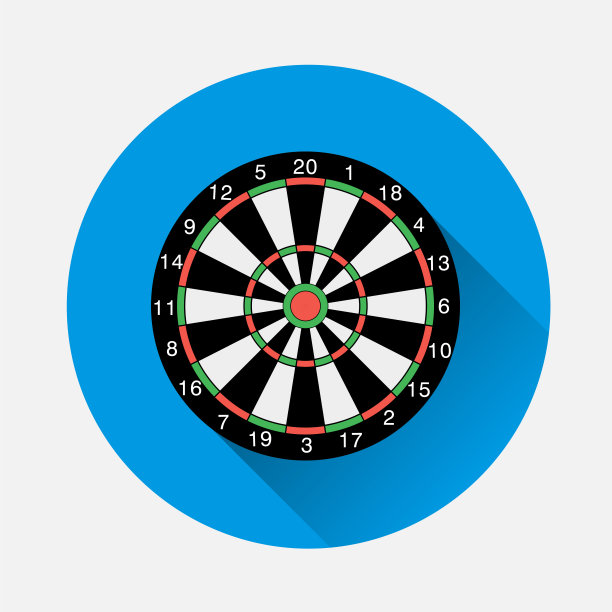 经典的飞镖板上的蓝色背景。平面图像齿轮与长影子。矢量插图的颜色和黑白飞镖。图层分组便于编辑插图。为你的设计。图片下载
