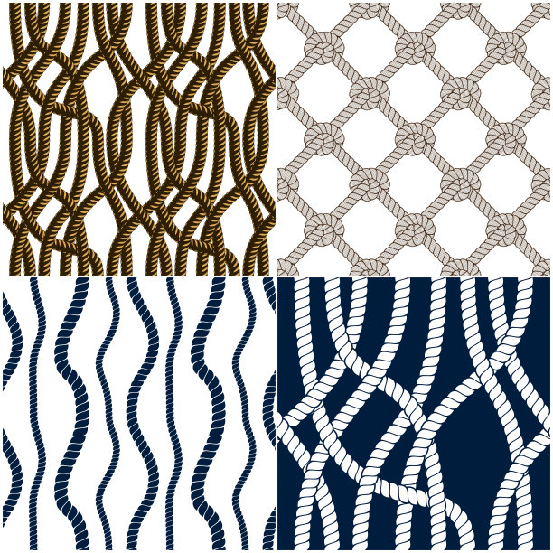 无缝图案绳编织矢量集，抽象插图背景收集。无尽的海军蓝插图与渔网装饰和海洋结。可用于织物，墙纸，包装，网和印刷。图片下载