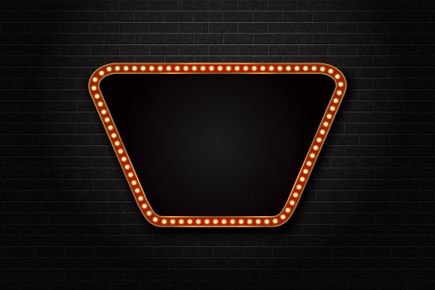 矢量现实孤立的复古矩形霓虹灯广告牌装饰和覆盖在墙壁背景。电影和百老汇的概念。图片下载
