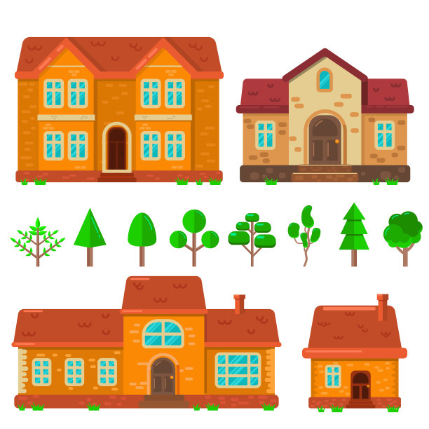 房屋插图在平面风格。设计元素海报，横幅，传单，运动设计，网页。图片下载