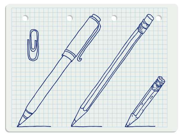 钢笔，铅笔和剪贴插图图片下载
