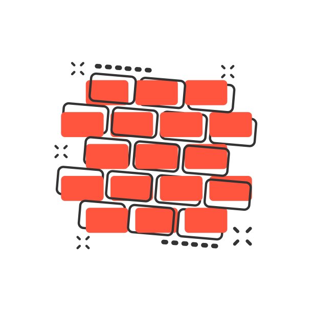 矢量卡通墙砖图标在漫画风格。墙上的标志，插图，象形文字。石材企业喷溅效果概念。图片下载