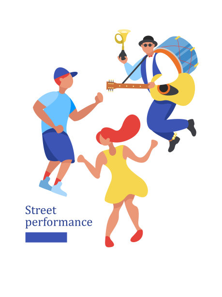街头表演。街头音乐家。矢量插图。图片下载