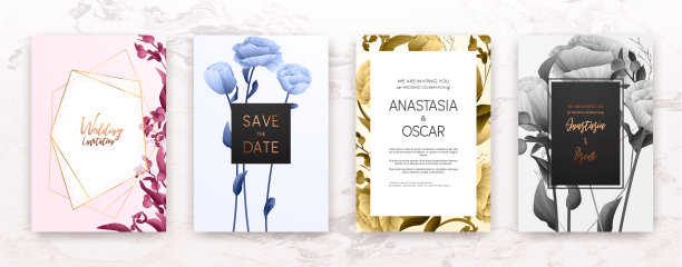 婚礼邀请框集:花，叶水彩，最小矢量。图片下载