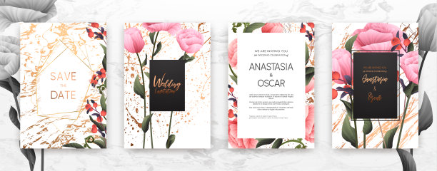 婚礼邀请框集:花，叶水彩，最小矢量。图片下载