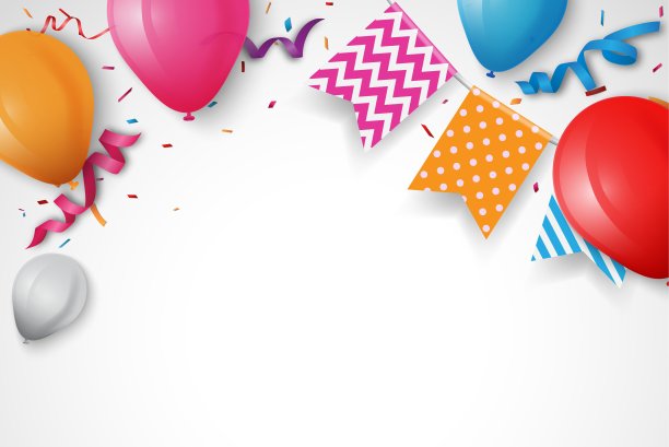 用彩旗和五彩纸屑装饰的生日庆祝横幅图片下载