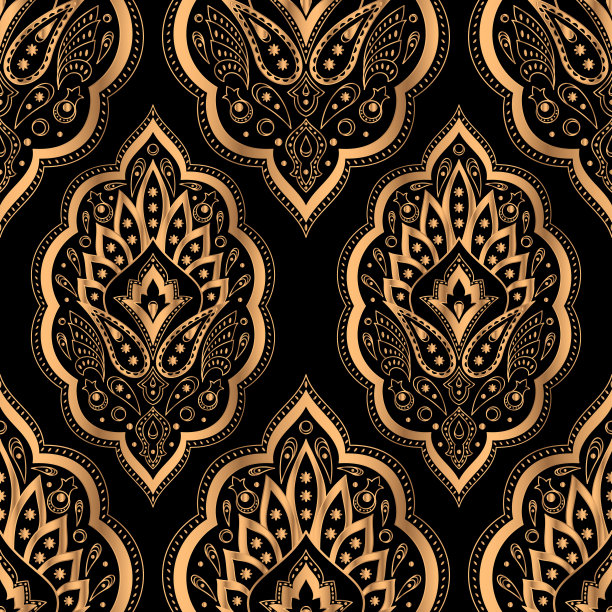 豪华背景矢量。佩斯利皇家图案无缝。土耳其设计瑜伽墙纸，美容spa沙龙装饰品，印度婚礼邀请派对，生日包装纸，圣诞节日礼物。图片下载