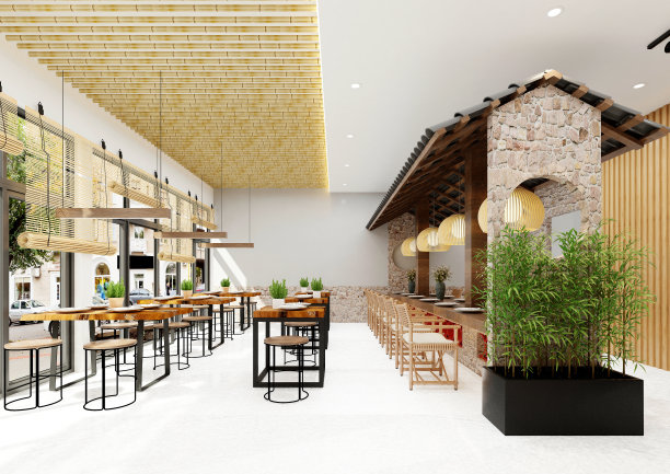 餐厅咖啡厅的3d渲染图片下载