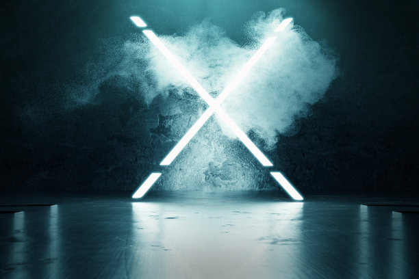 在垃圾墙背景前的蓝色减轻X字母形状的3d渲染图片下载